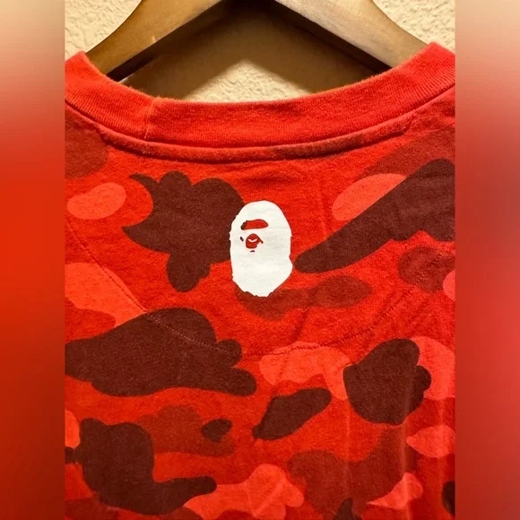 Adidas Bape Logo T Shirt Red White Size M - Picture 6 of 7